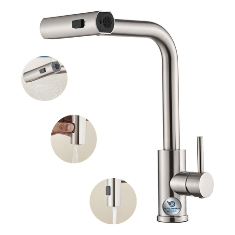Torneira Gourmet Monocomando Misturador Prata 3 Jatos Extensivel Quente e Frio