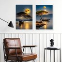 Ver imagem 1 de Kit 2 Quadros Paisagens por do Sol Rio com Barcos 45x34cm:moldura Branca