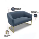 Ver imagem 3 de Sofá Namoradeira 2 Lugares Base Industrial Dourado Stella Suede D03 - D'Rossi Cor Azul Marinho