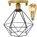 Ver imagem 1 de Lustre Teto Plafon + Lâmpada Led Industrial Aramado Diamante Preto Retrô Luminária Vintage