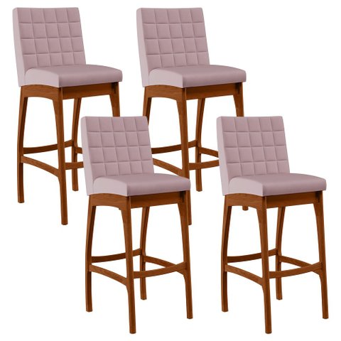 Kit 04 Banquetas Altas Para Cozinha Sala de Jantar Fixa Mila B04 Suede Rosê - Lyam Decor