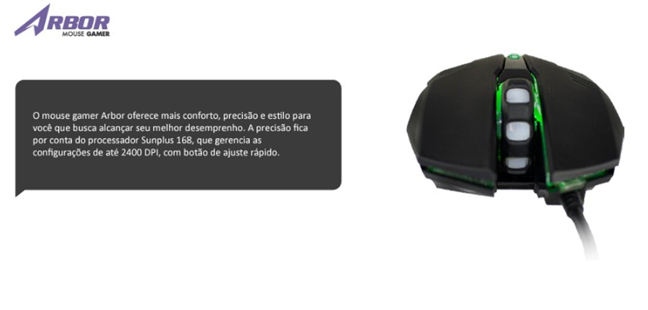 Mouse Gamer Mymax Arbor 2400 DPI com Led Verde(OPM-ARBOR/GR) - 3