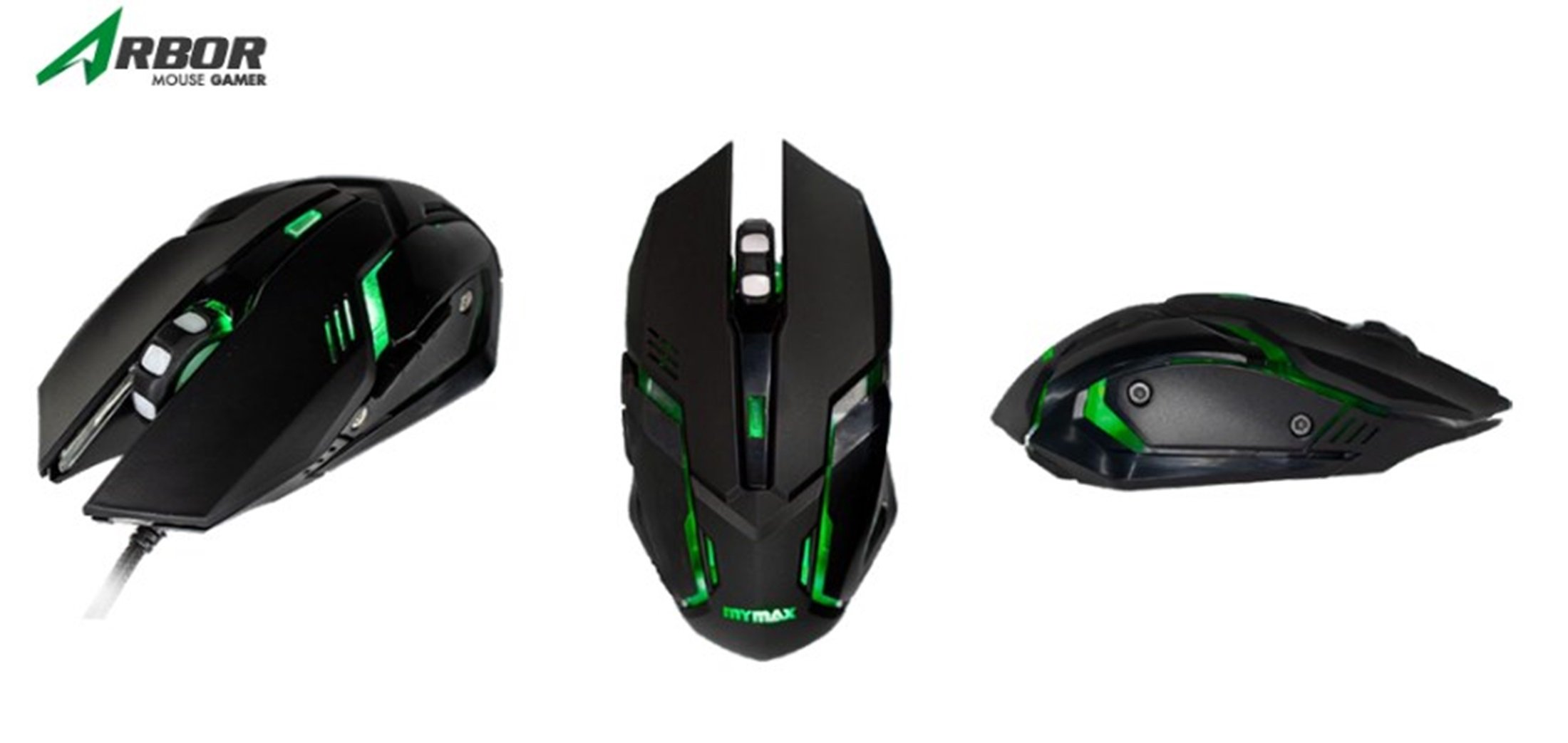 Mouse Gamer Mymax Arbor 2400 DPI com Led Verde(OPM-ARBOR/GR) - 2