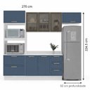 Ver imagem 3 de Cozinha 4 Peças Balcão com Tampo, Torre Quente, Aéreo Vidro, Baculante e Rodapé Amara Azul/Branco