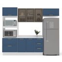 Ver imagem 2 de Cozinha 4 Peças Balcão com Tampo, Torre Quente, Aéreo Vidro, Baculante e Rodapé Amara Azul/Branco