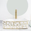 Ver imagem 4 de Kit Cuba Pia Louça Cerâmica Banheiro C/ Torn e Vál Dourada 9