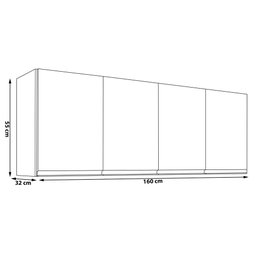 Armário Aéreo 4 Portas 160cm Madrid Cinza - Montanaris Decor Md Montanaris Decor Vitória - 4