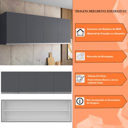 Armário Aéreo 4 Portas 160cm Madrid Cinza - Montanaris Decor Md Montanaris Decor Vitória - 6