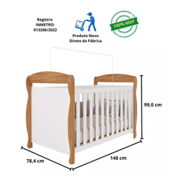 Berço Americano Marquesa 100% Mdf 3 em 1 Mini Cama Peroba - Branco/amendoa - 3