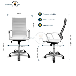 Cadeira de Escritório Ergonômica Simples Stripes Presidente Esteirinha Home Office Branca - 6