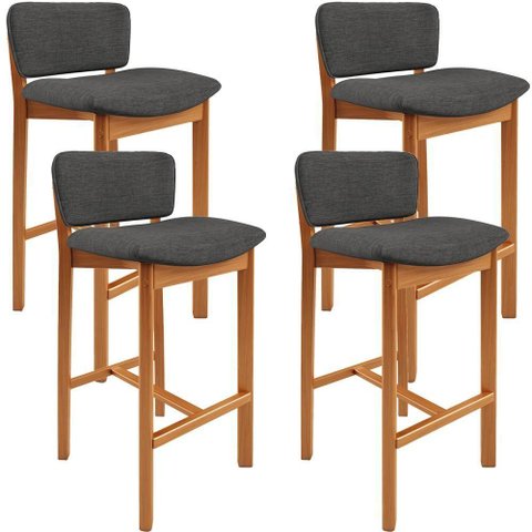 Kit 04 Banquetas Alta para Cozinha Sala de Jantar Bar Dara L02 Linho Cinza Escuro - Lyam Decor