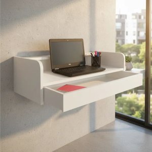 Escrivaninha Bancada Suspensa com Gaveta Mesa Notebook Branco