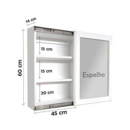 Armário Aéreo para Banheiro com Espelho Espelheira Branco Laca - 3