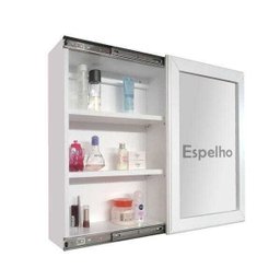 Armário Aéreo para Banheiro com Espelho Espelheira Branco Laca - 2