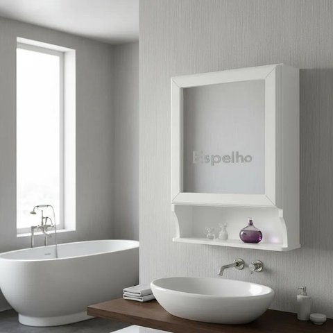 Armário Aéreo para Banheiro com Espelho Retrô Espelheira Branco Laca