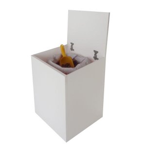 Porta Ração Caixa Dispenser com rodízios Pet para Armazenar até 25 Kg Branco