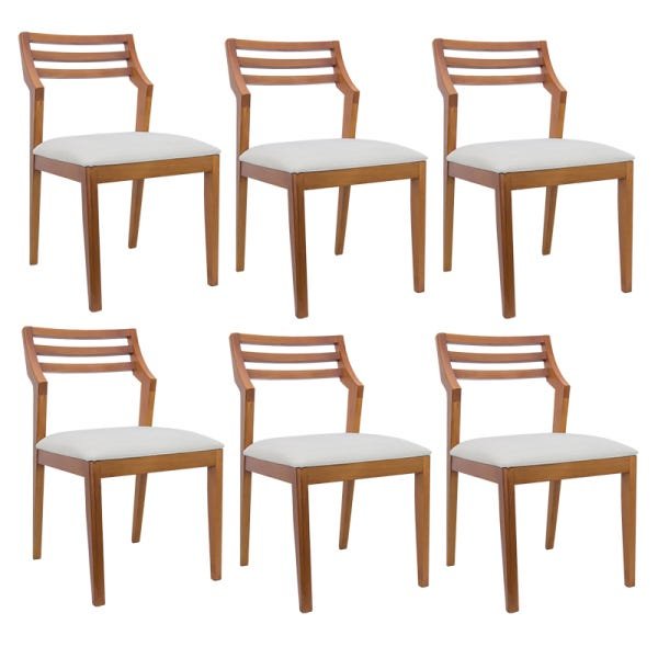 Kit 6 Cadeiras em Madeira Maciça Assento Estofado Ferrugine Design 100% Madeira na Cor Canela