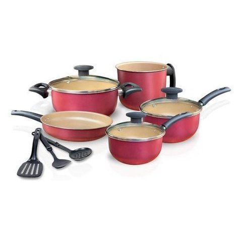 Jogo 8 Panelas Caçarola Panelas Completo e Utensilios - Cereja/bege