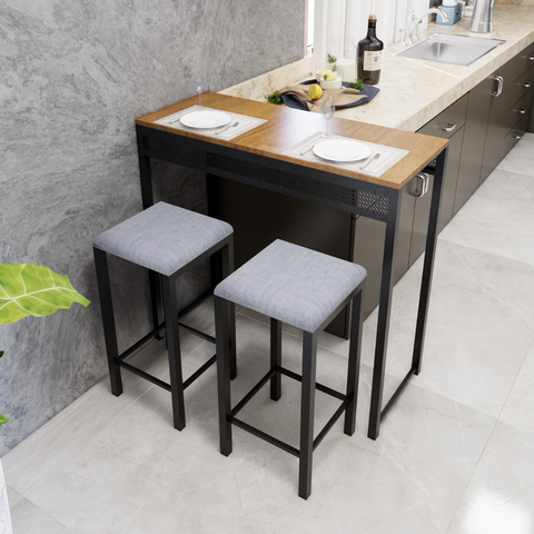 Mesa Bancada com 2 Banquetas Estilo Industrial para Cozinha