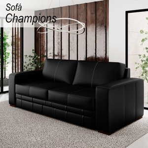 Sofá Decorativo Sala de Estar Champions 3 Lugares 200cm Couro Preto - Mozzelar
