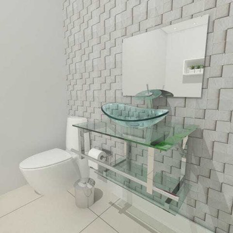 Gabinete de Vidro 60cm para Banheiro Cuba Oval - Sérvia Inox-Incolor