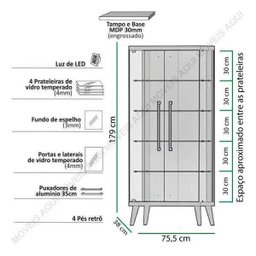 Cristaleira 2 Portas de Vidro Led Tifanny Off White - Imcal Móveis - 6