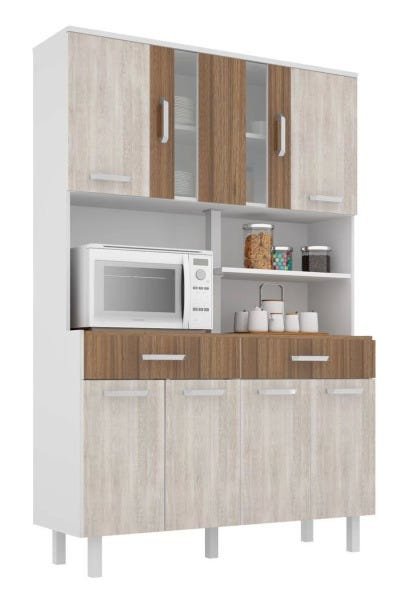 Armário de Cozinha Atenas Plus 08 Portas Branco com Elmo e Montana