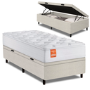 Ver imagem 1 de Cama Box Baú Colchão Solteiro Molas Ensacadas Real 88x188x68cm Linho Branco Inducol