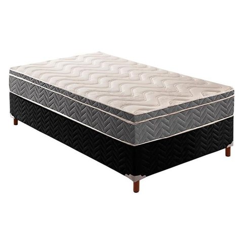 Cama Box Solteiro: Colchão Espuma D45 Paropas /EP Anatômico Confort Mega Firme + Base CRC Suede Blac