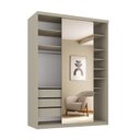 Ver imagem 2 de Guarda-Roupa Closet Solteiro 100% MDF 139cm com 1 Porta Espelho 3 Gavetas Sion Bege/Panna