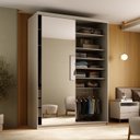 Ver imagem 5 de Guarda-Roupa Closet Solteiro 100% MDF 139cm com 1 Porta Espelho 3 Gavetas Sion Bege/Panna