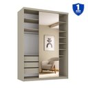 Ver imagem 4 de Guarda-Roupa Closet Solteiro 100% MDF 139cm com 1 Porta Espelho 3 Gavetas Sion Bege/Panna