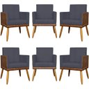 Ver imagem 1 de Kit 6 Poltronas Decorativas Lis Corino e Linho Cores Pé Palito 30 Cm Castanho