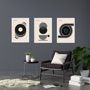 Ver imagem 2 de Kit 3 Quadros Artes Bauhaus Cinza e Preto Café Disco 45x34cm - com Vidro:moldura Branca