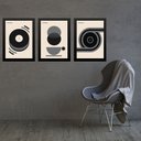 Ver imagem 1 de Kit 3 Quadros Artes Bauhaus Cinza e Preto Café Disco 45x34cm - com Vidro:moldura Branca