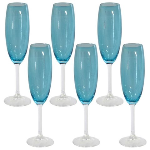 Jogo 6 taças Champanhe Gastro cristal 220ml turquesa Bohemia