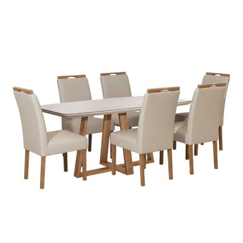 Mesa de Jantar Benedicta com 6 Cadeiras Paris Bege 180cm