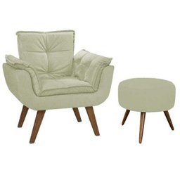 Poltrona Opala com Puf Pés Palito Casa Renovo Bege - 2