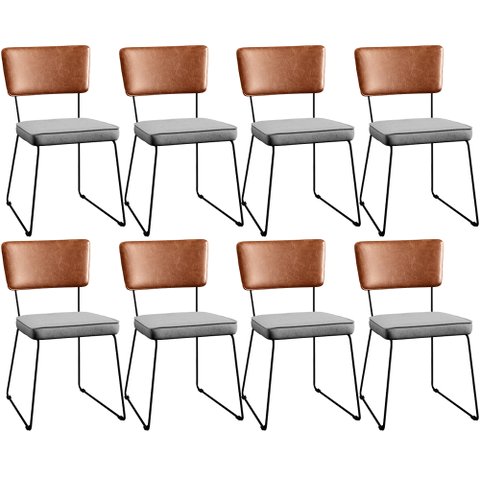 Kit 08 Cadeira Decorativa Estofada Sala Jantar Allana L02 Couríssimo Camel Linho Cinza - Lyam