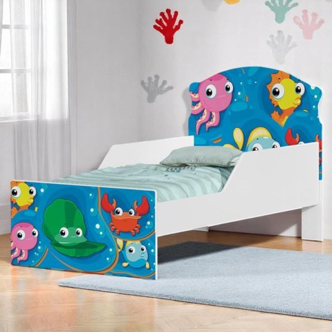 Mini Cama Fun Fundo do Mar Peixes Infantil com Colchão