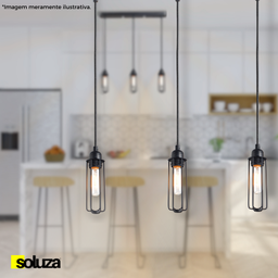 Luminária Pendente Aramado Tubi Trio Linear Preto Ref: Lt-167-l - Luxtek - 5