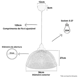 Luminária Pendente Aramado Renda Cupi Branca Ref: Lt-171a-br - Luxtek - 3