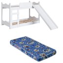 Ver imagem 1 de Beliche Infantil com Colchão, Escorregador, Grades Laterais e Escada Cor Branco - Completa Móveis