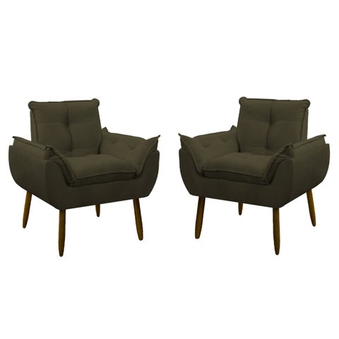 Kit 2 Poltrona Decorativa Sala de Estar Escritório Quarto Prime: Marrom