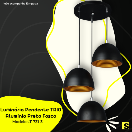 Luminária Pendente Trio Alumínio Preto Fosco Ref: Lt-731-3 - Luxtek - 5