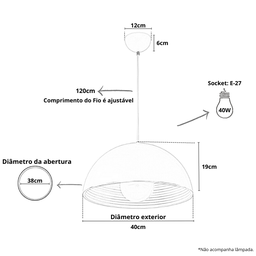 Luminária Pendente Alumínio Branco Fosco Interior Prateado Ref: Lt-731g-pt - Luxtek - 5
