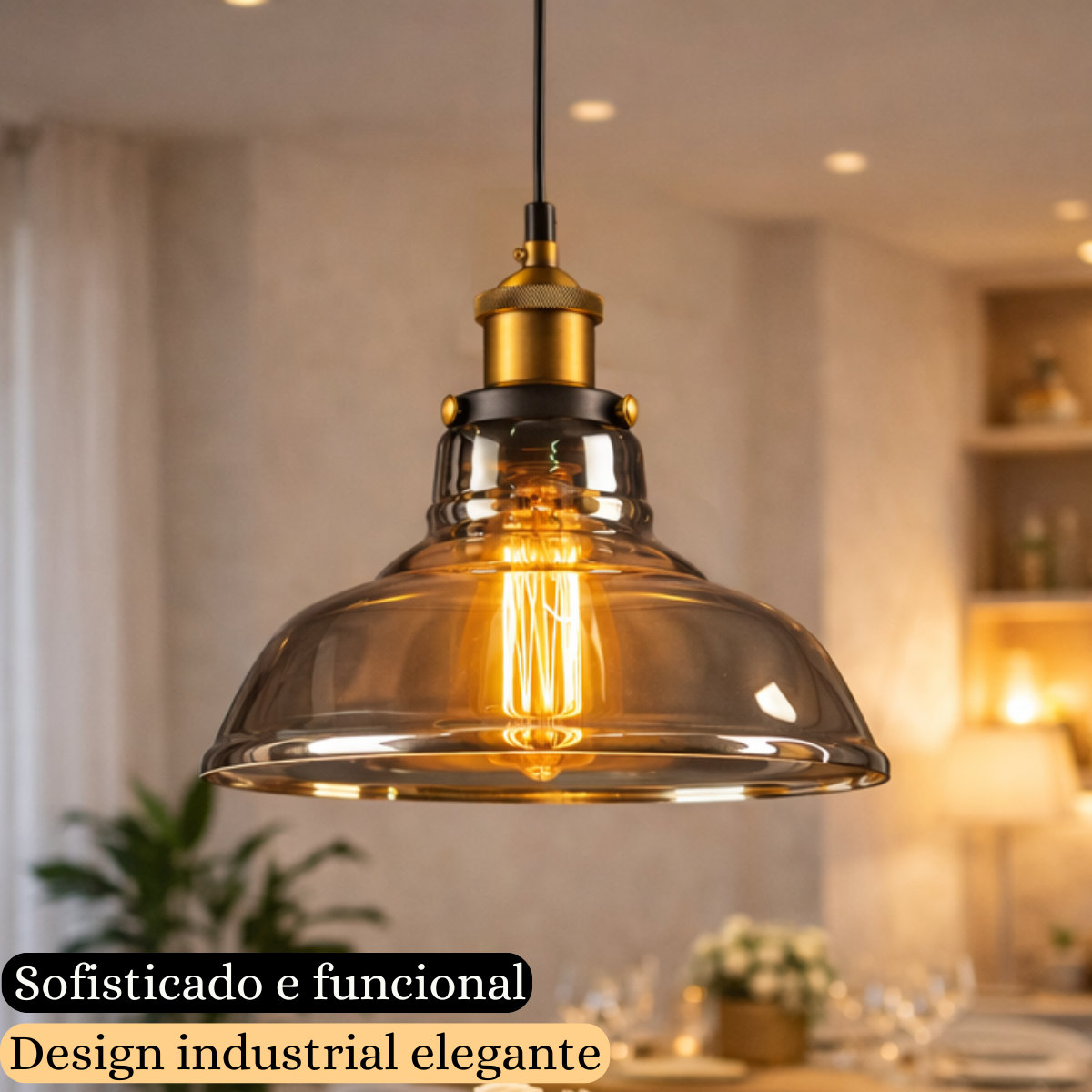 Luminária Lustre Pendente Teto 28x23cm Vidro Fumê Industrial Retrô Vintage E27 Gimpo Kjdde-237-anth