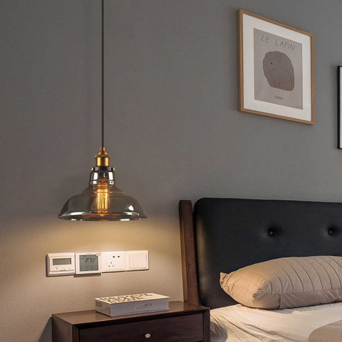 Ver imagem 7 de Luminária Lustre Pendente Teto 28x23cm Vidro Fumê Industrial Retrô Vintage E27 Gimpo Kjdde-237-anth