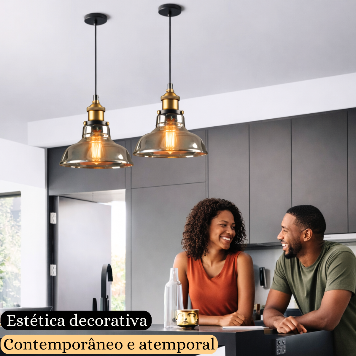 Ver imagem 4 de Luminária Lustre Pendente Teto 28x23cm Vidro Fumê Industrial Retrô Vintage E27 Gimpo Kjdde-237-anth