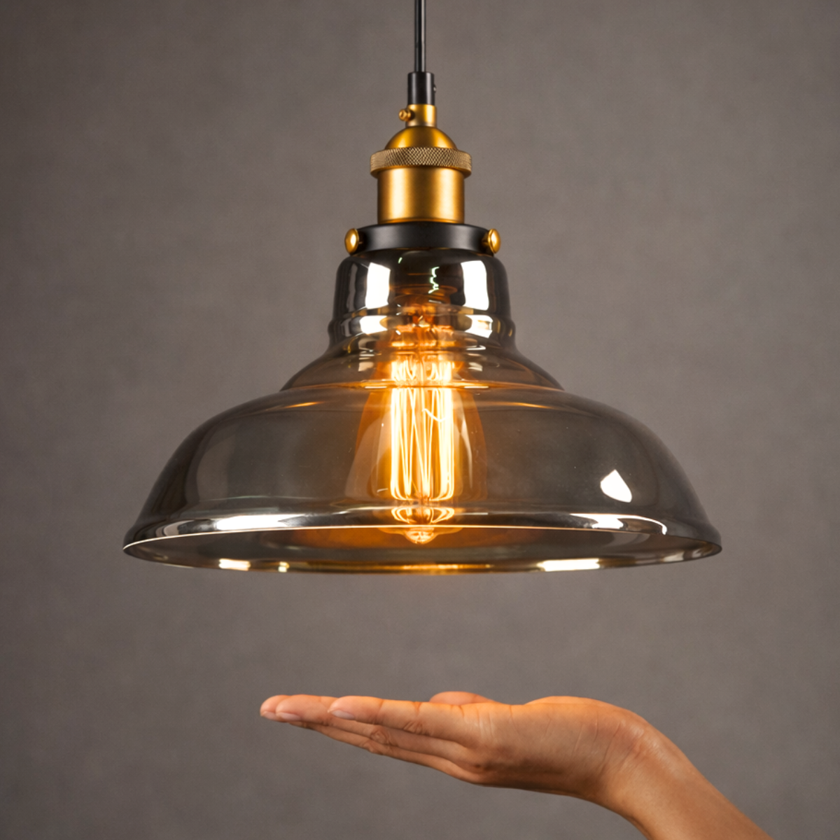 Ver imagem 3 de Luminária Lustre Pendente Teto 28x23cm Vidro Fumê Industrial Retrô Vintage E27 Gimpo Kjdde-237-anth